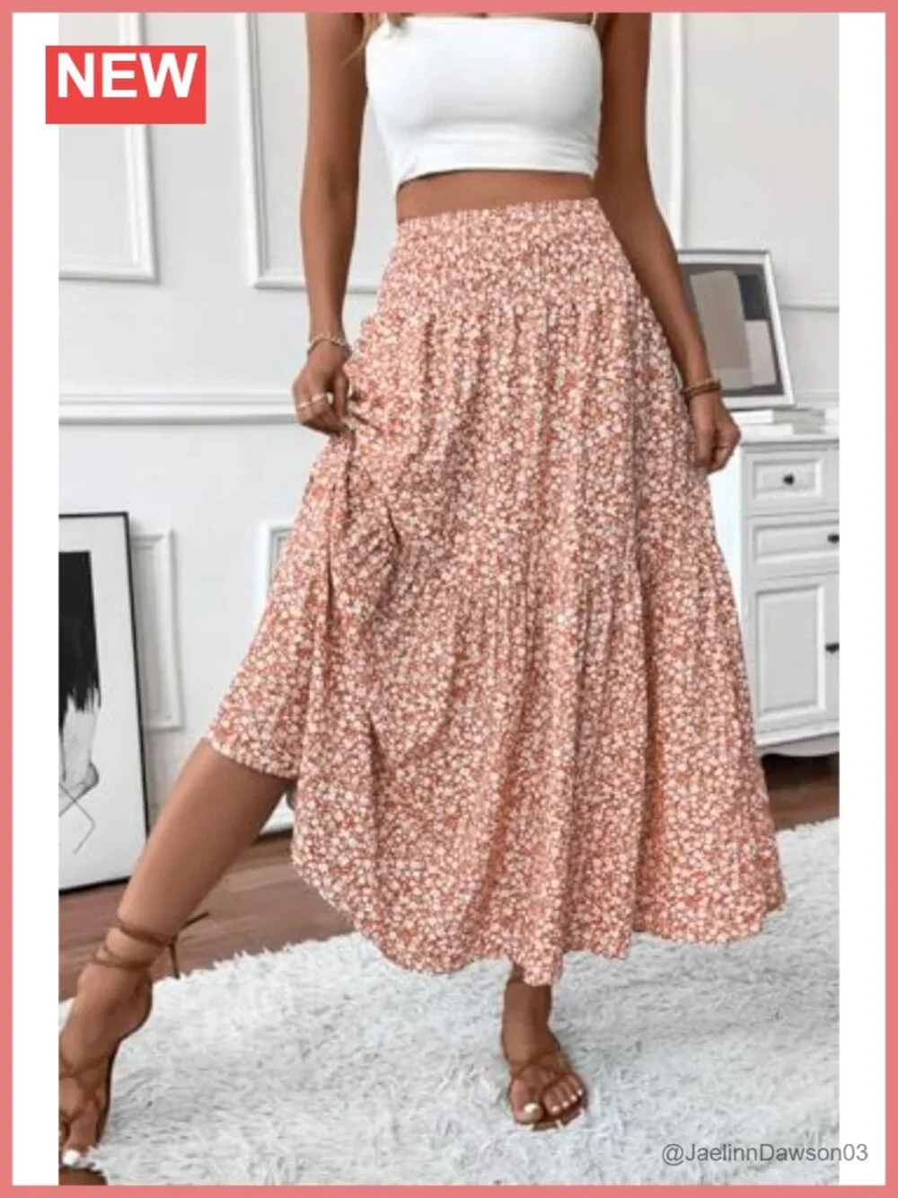 Women's Smocked High Waist Maxi Skirt Casual Boho Long Skirts with Pockets